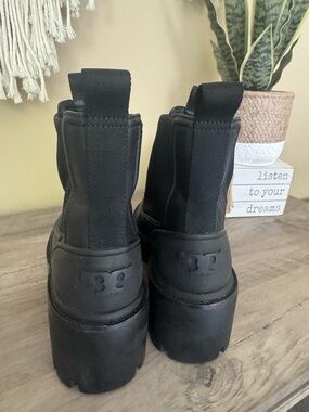 Tory Burch Black Platform Chelsea Boots with Logo Heel